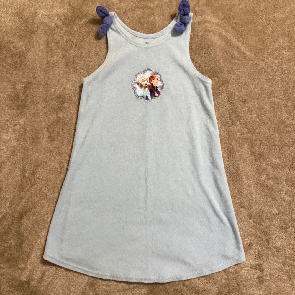 Disney Frozen 2 Elsa Anna Girls Blue Terry Cloth Swim Cover Up Dress Size 6